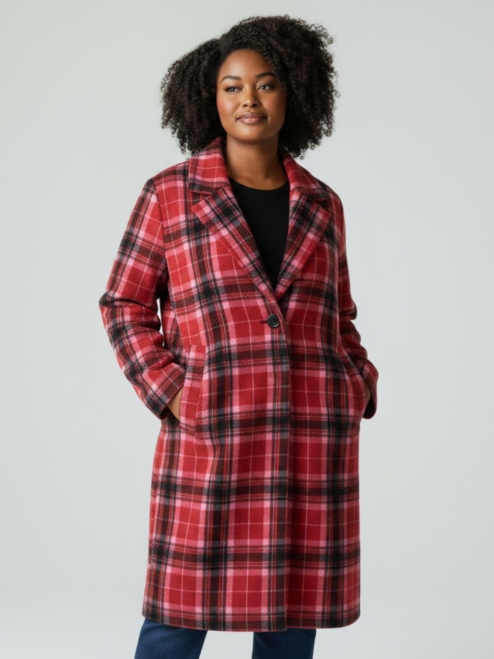 Old Navy Red Plaid Pea Coat